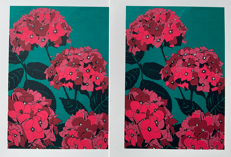 Autumn Hydrangea screen print MISPRINT