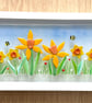 Fused glass daffodils - framed art