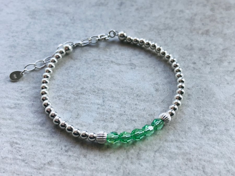 Birthstone Bracelet - Peridot and Sterling Silver - August