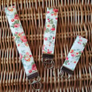 Pink and White Rose Floral Fabric Keyring Fob Wristlet
