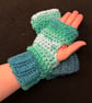Hand Crocheted Fingerless Wrist Warmers in Teal - Image 3