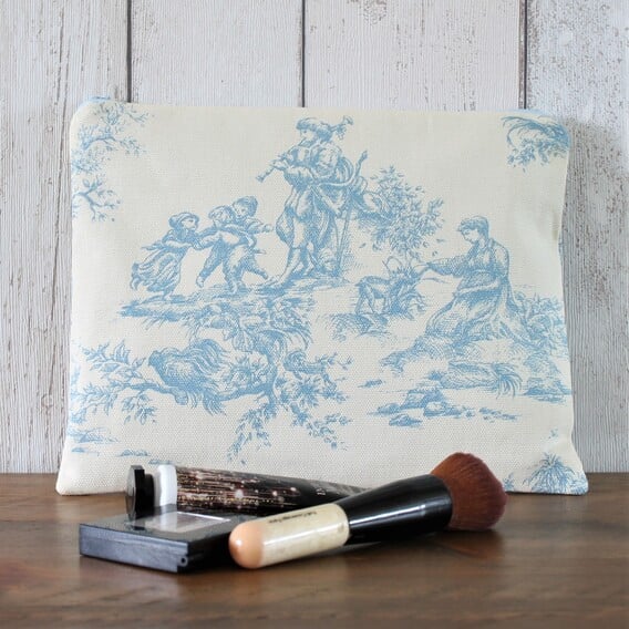 Blue Toile de Jouy Print Makeup Bag