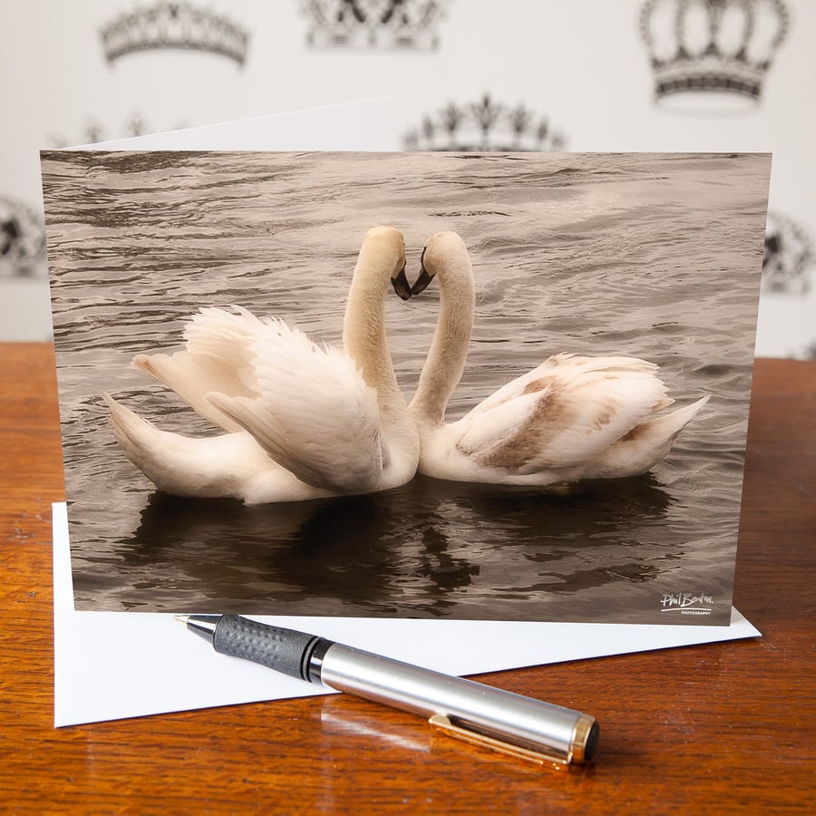 The Lovers, 2 Swans, Blank Greetings Card