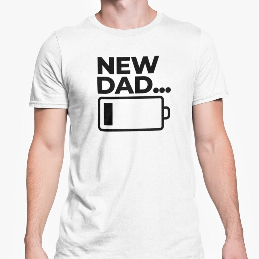 New Dad T Shirt Funny Tired Dad Top Low Battery Fathers Day Birthday Christmas 
