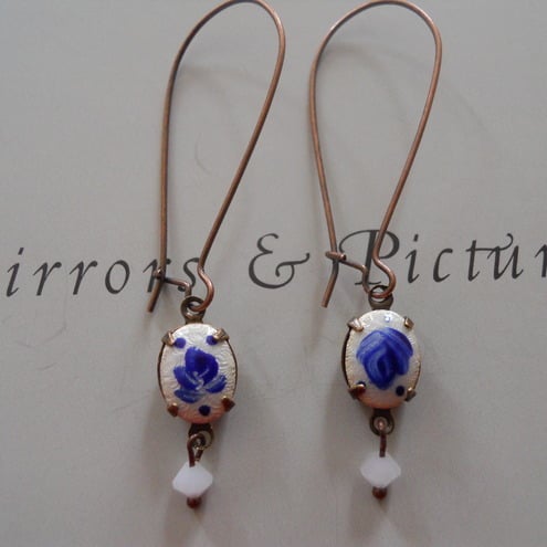 ♥ Shabby chic vintage enamel floral earrings