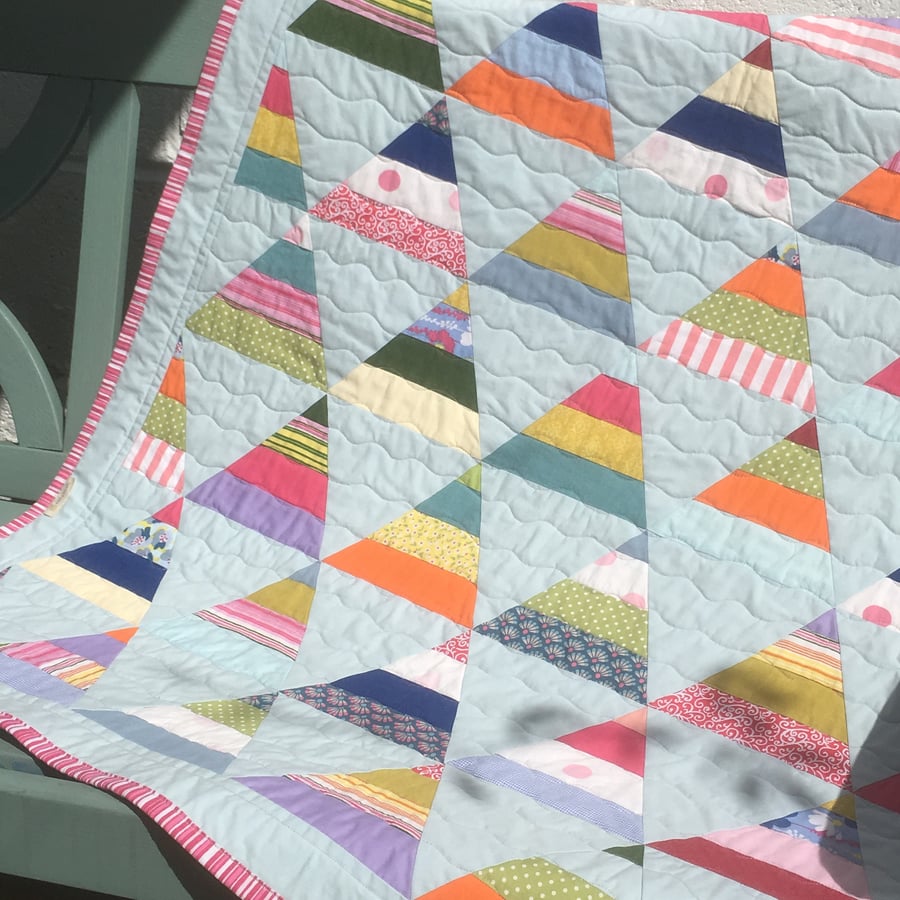 Multi-coloured Triangle Patchwork Baby Quilt