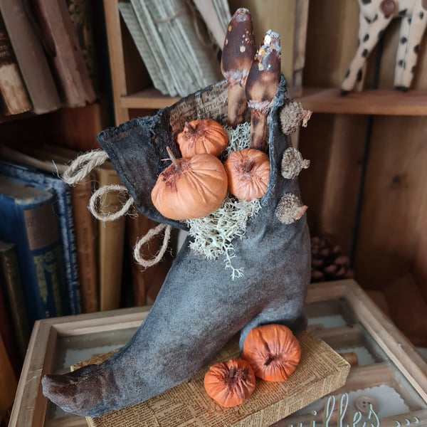 Old Mother Ravenwoods shoe textile art soft sculpture