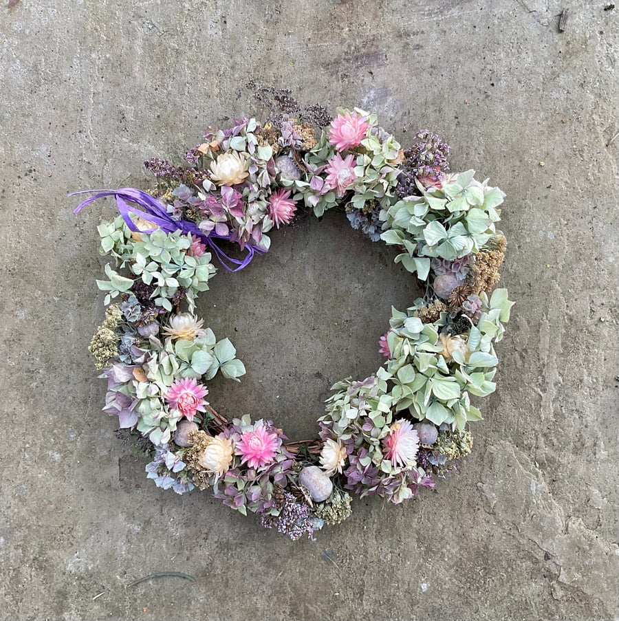 Dried Flower Wreath - Purple Hydrangea