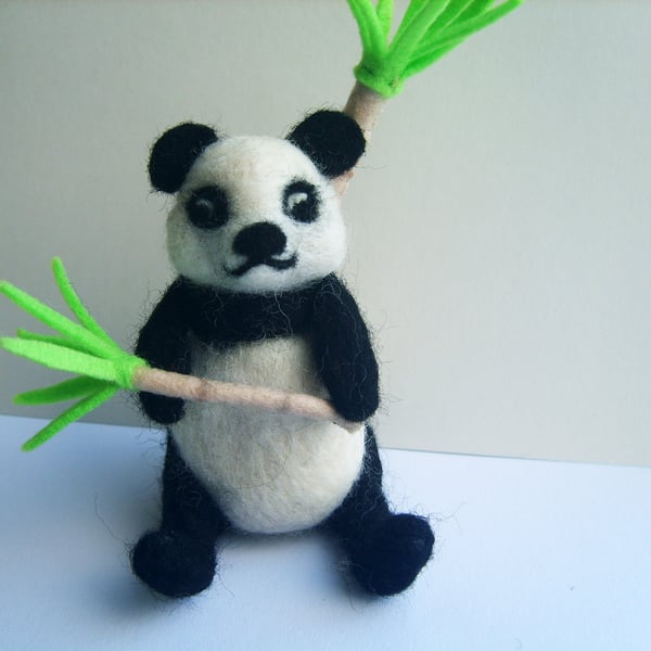 Needlefelted Panda with Bamboo