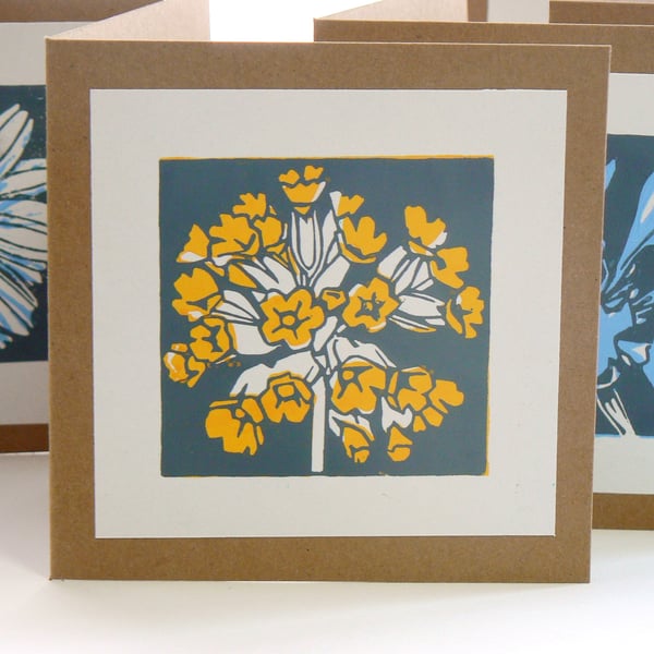 Cowslip hand printed linocut card