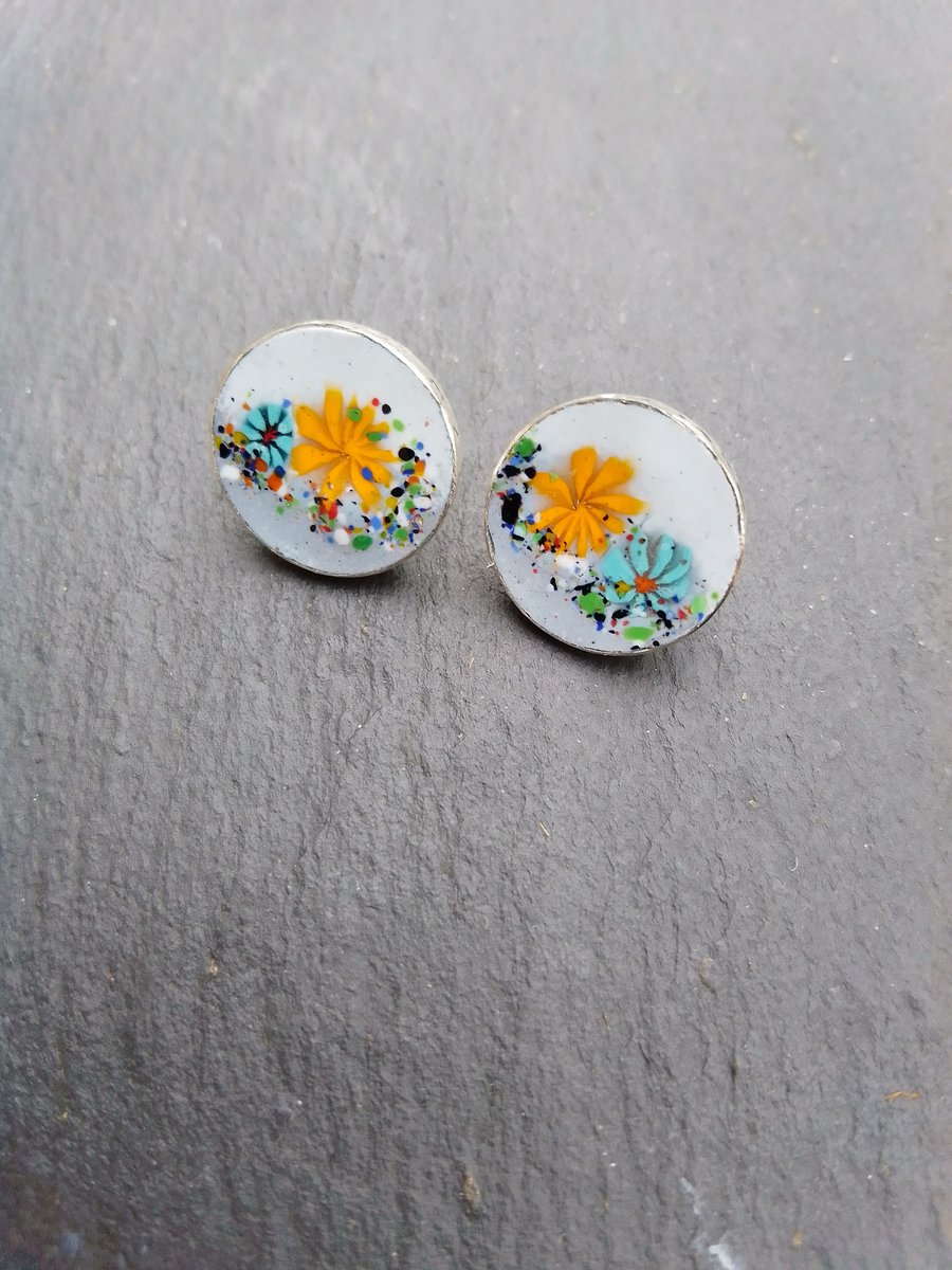 15MM ROUND ENAMELLED STERLING SILVER STUDS
