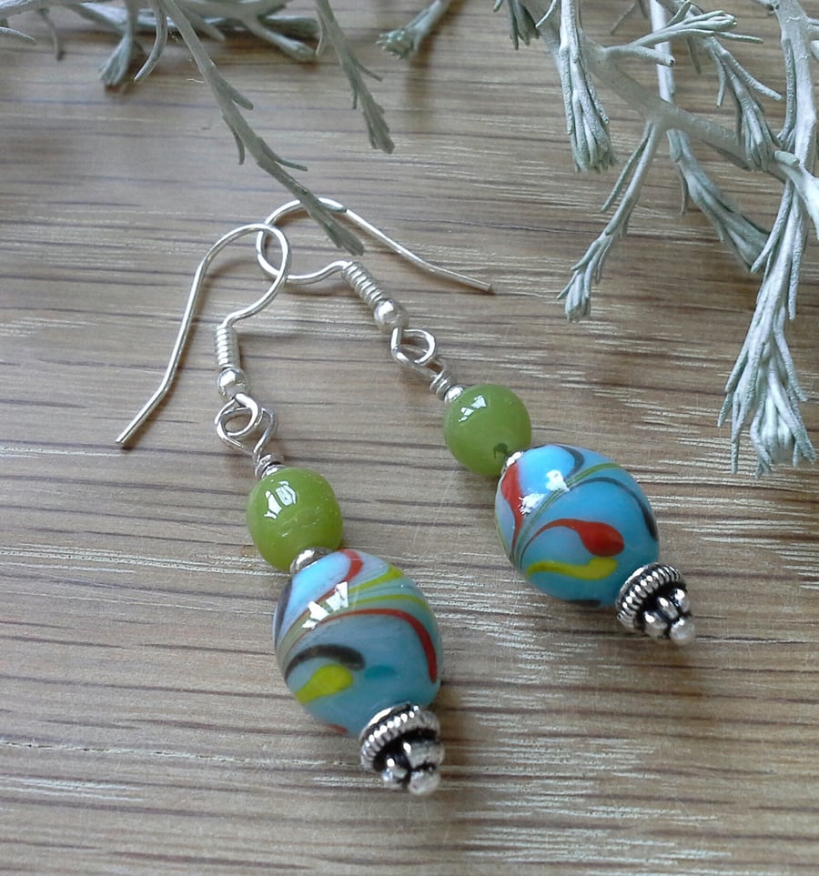 Multi Coloured Hand Blown Glass silver plated Earings