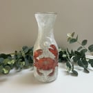 Decoupage Glass Carafe Vase: Crab, Coastal home decor, Upcycled