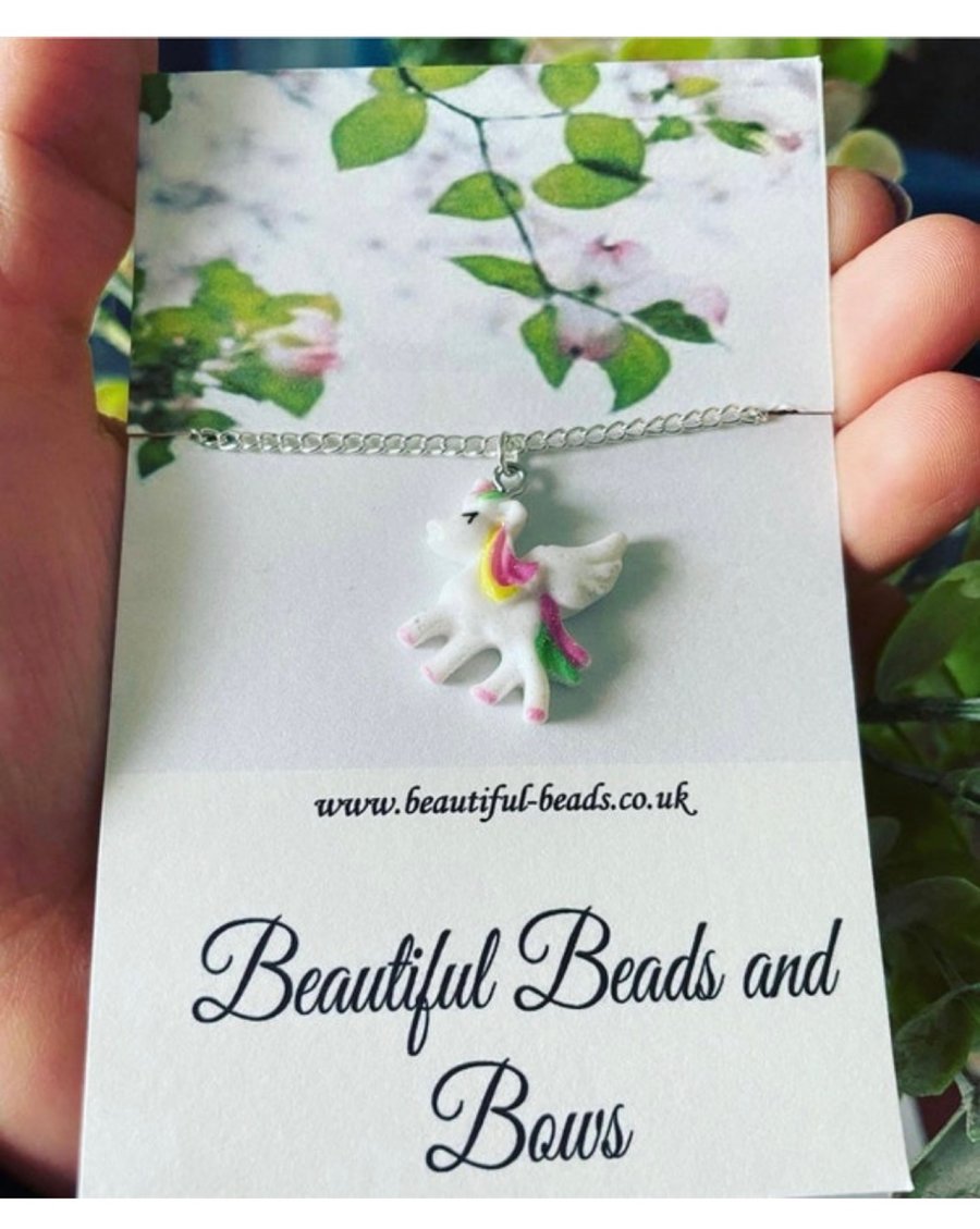 Unicorn necklace silvertone white unicorn pendant 16 inches