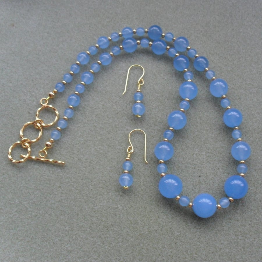 Blue Dyed Quartz Gold Plated Necklace Gold and Blue Necklace