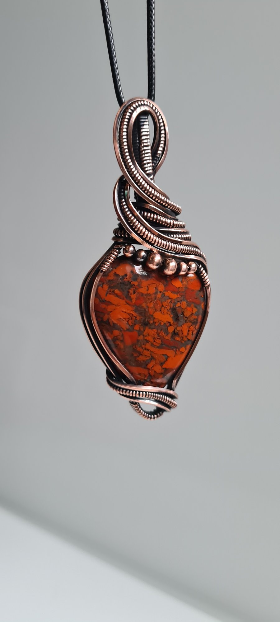 Handmade Large Natural Red Brecciated Jasper & Copper Crystal Necklace Pendant
