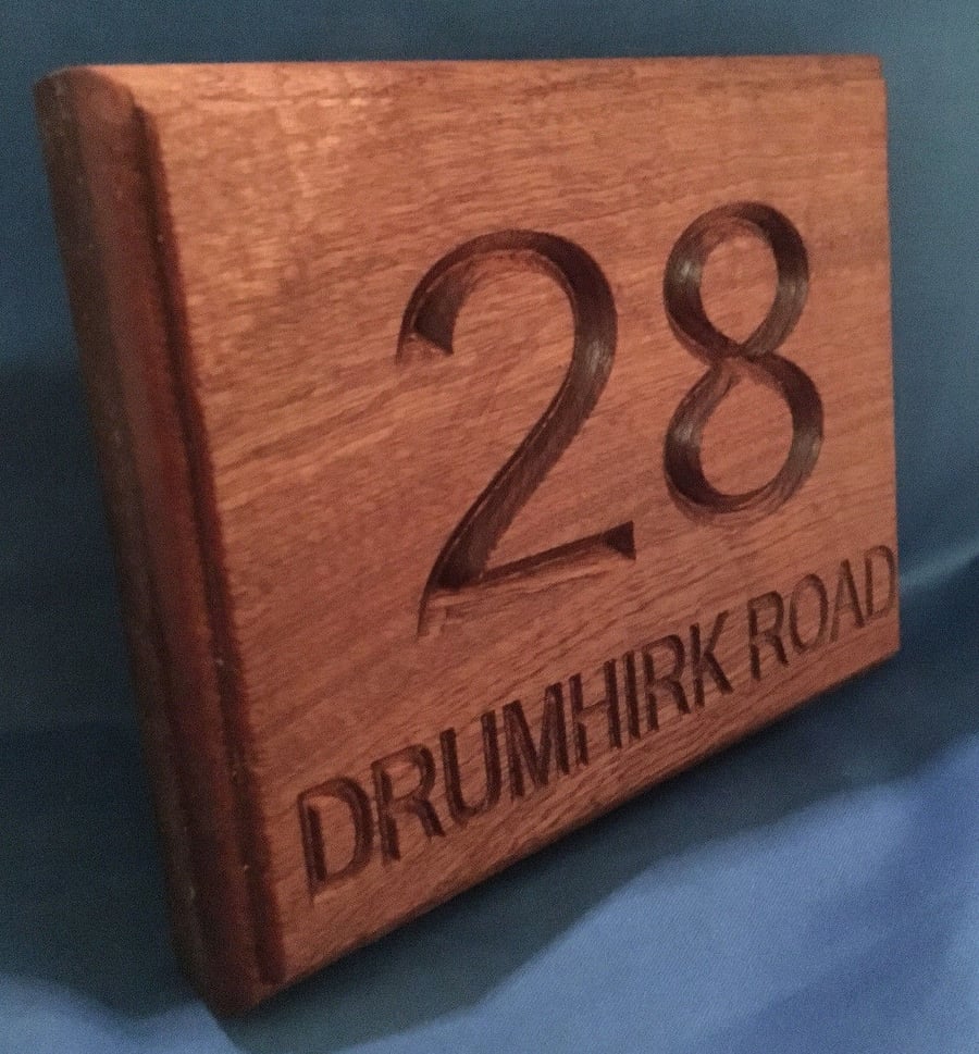 Personalised Solid mahogany House Door Gate Number Sign Plaque Any Name
