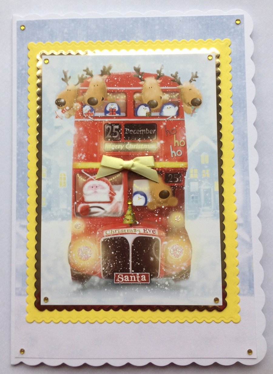 Christmas Card Christmas Bus Santa Reindeer Penguins