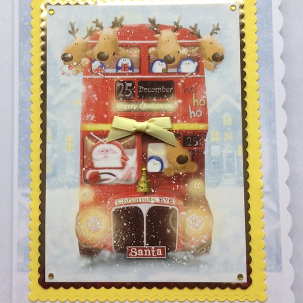 Christmas Card Christmas Bus Santa Reindeer Penguins