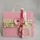 Ribbon Purse Pretty Pink Dotty Circles and Cottage Florals 