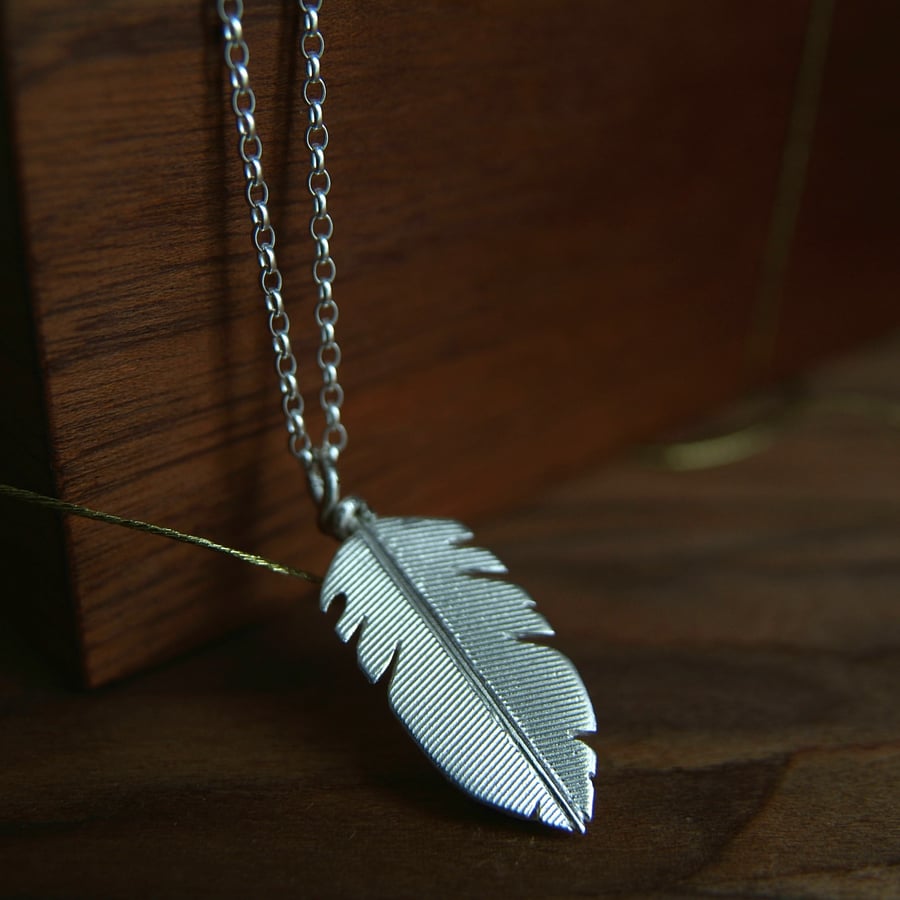 Silver Feather Necklace, Handmade in Sterling Silver, Nature Jewellery