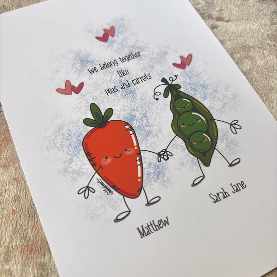 Personalised Art Print - Peas and Carrots - Cute Gift - Kawaii - Art - 6x4 Print