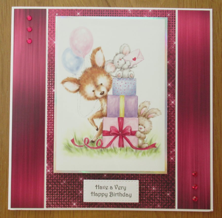 Cute Animals & Presents - 8x8" Birthday Card