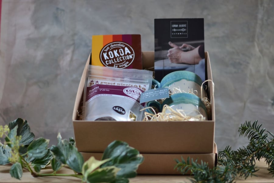 Handmade Ceramic Cup and Hot Chocolate Gift set for two