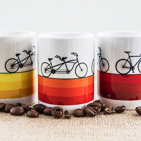 Bicycle Coffee  Espresso Mug Gift for Cycling Fan Cyclist Penny Farthing Tandem