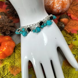 Halloween turquoise skull charm bracelet