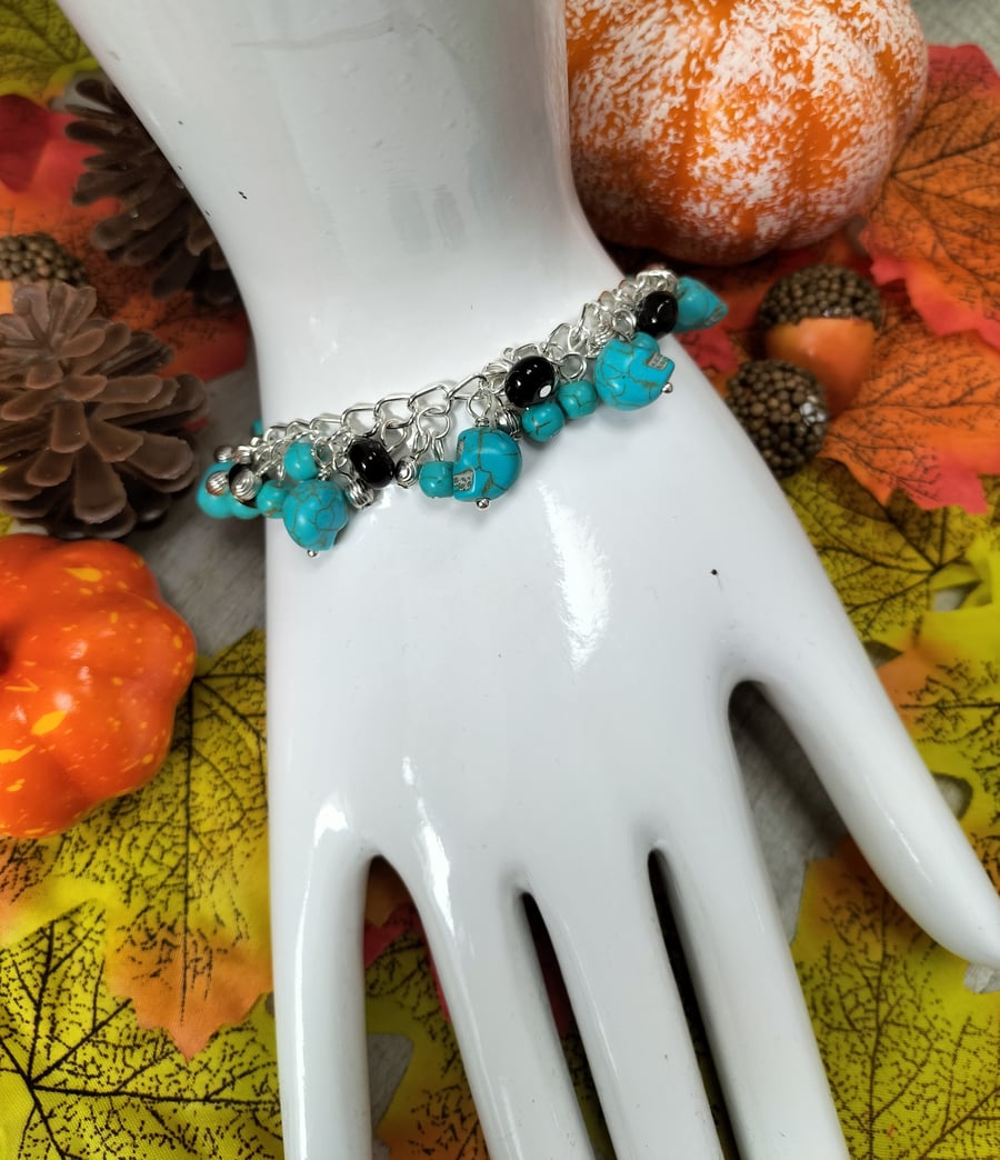 Halloween turquoise skull charm bracelet