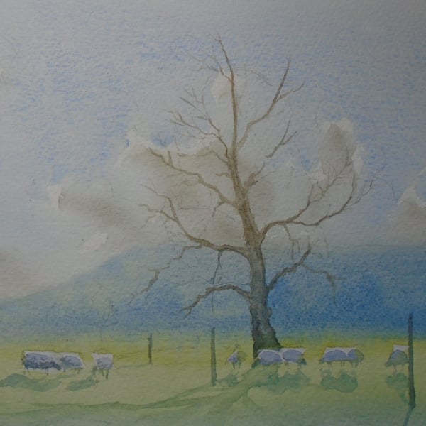 Rutters field early spring (Pure orignal watercolour) A4 size