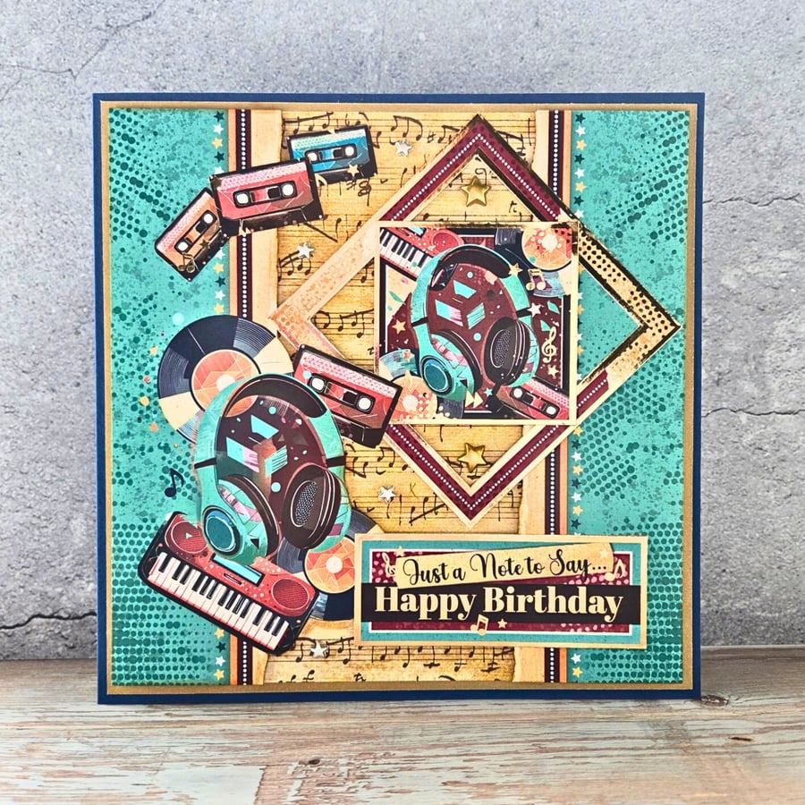 Retro Music Birthday Card For Music Lovers "Just A Note To Say Happy Birthday"