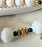 Glass bead bracelet in crisp white vintage beads with extension chain - Image 3