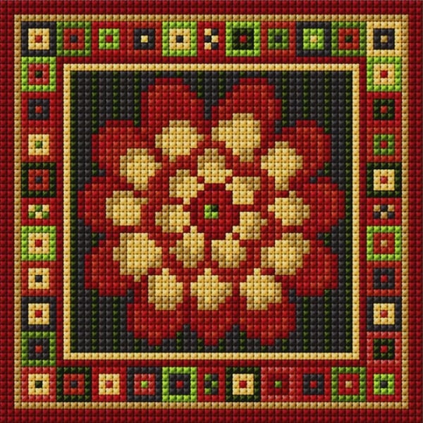 Autumn Marigold Tile Tapestry Kit,  Counted Victorian Cross-stitch,  Calendula