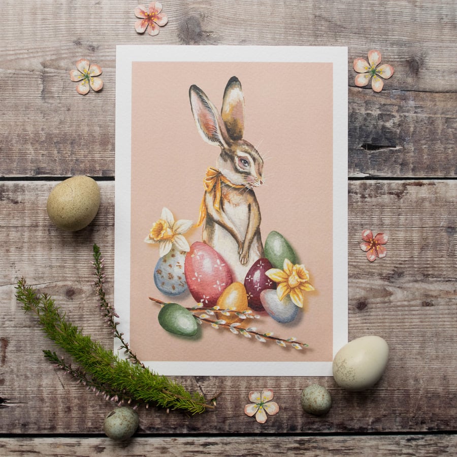 Mini print of the Easter bunny. Vintage style. A5