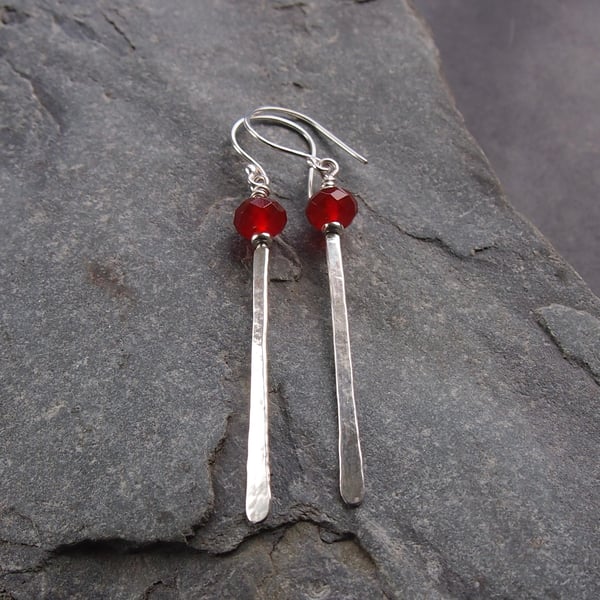 Sterling Silver Drop Earrings with Carnelian