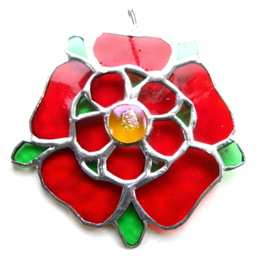 SOLD 240320 Lancashire Rose Suncatcher Stained Glass 