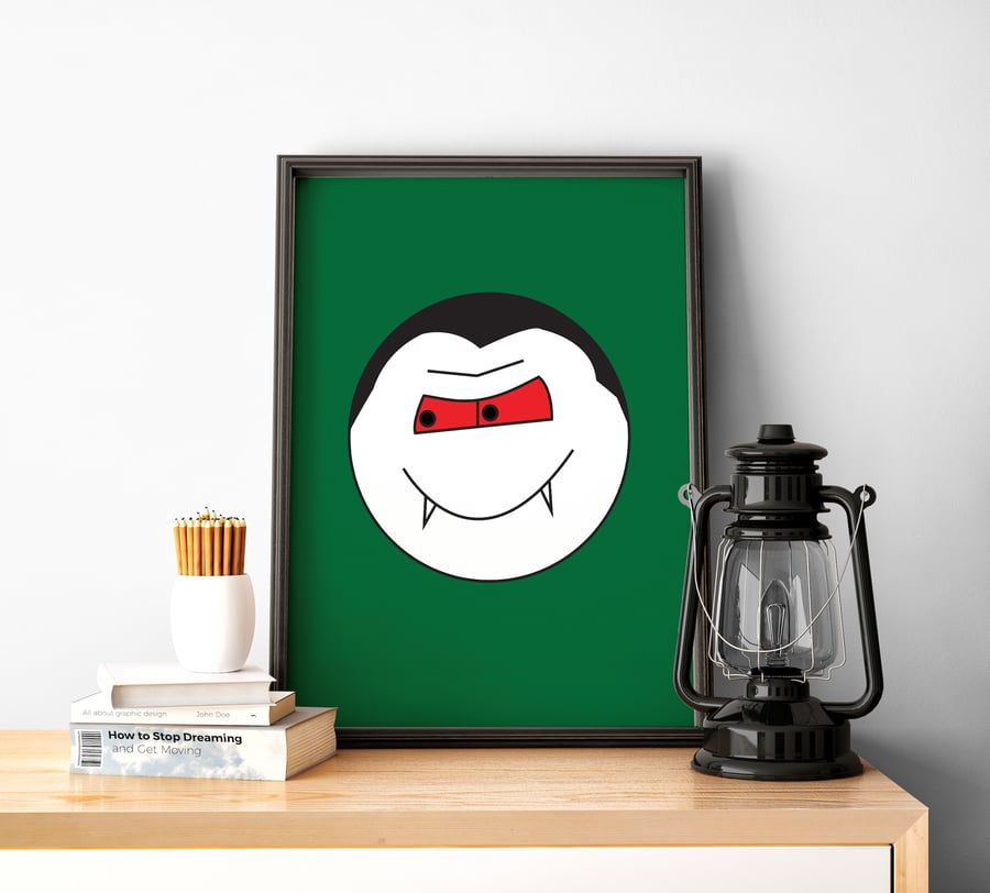 Print with Green Background and Vampire Design