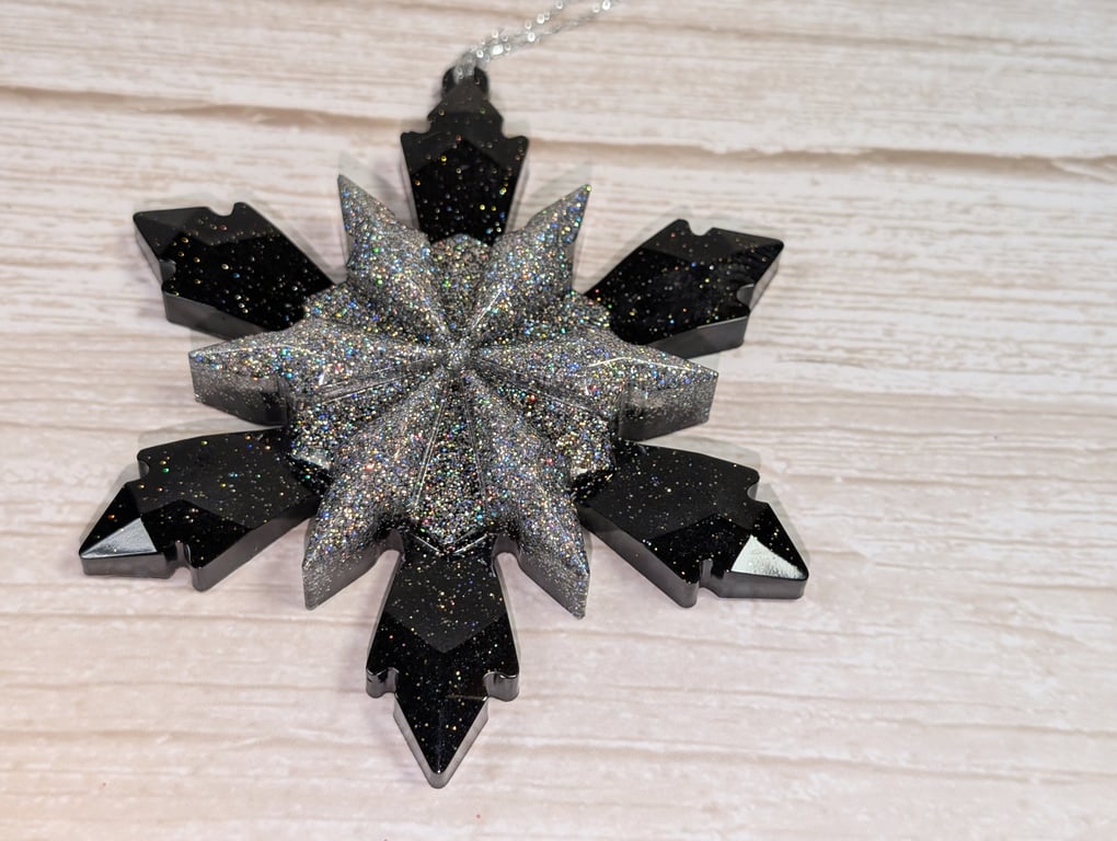 Handmade Resin Snowflake Ornament - Black Tie