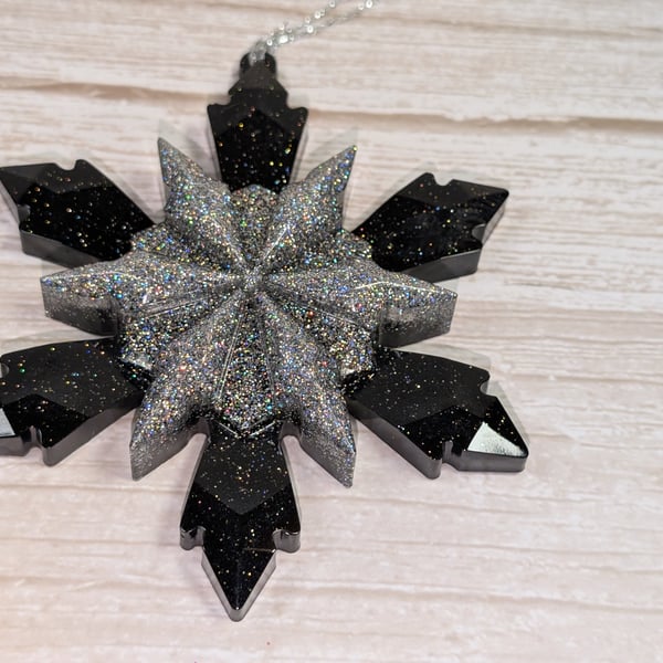 Handmade Resin Snowflake Ornament - Black Tie