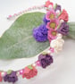 Beaded Head Band with Pink and Purple Pearls & Pink Purple and White Roses - Image 2