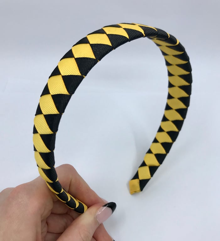 Black and Yellow Gold Diamond Pleated Hairband