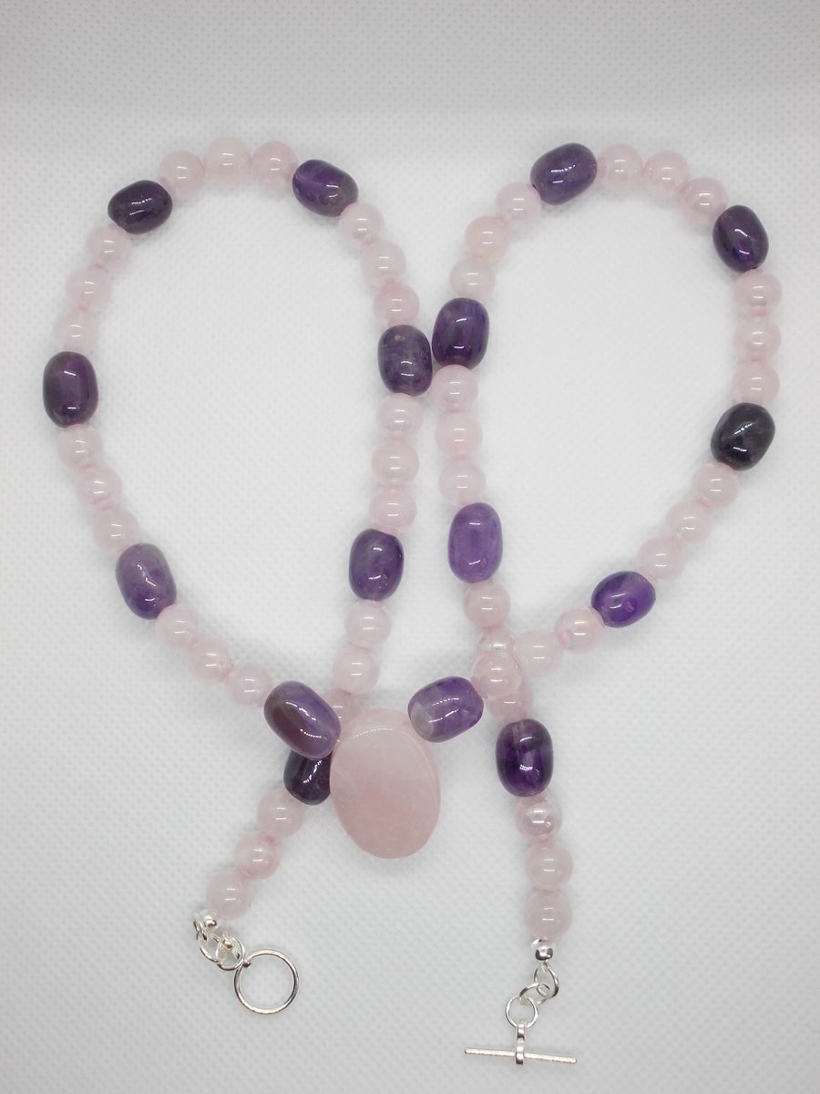 Rose quartz and amethyst necklace