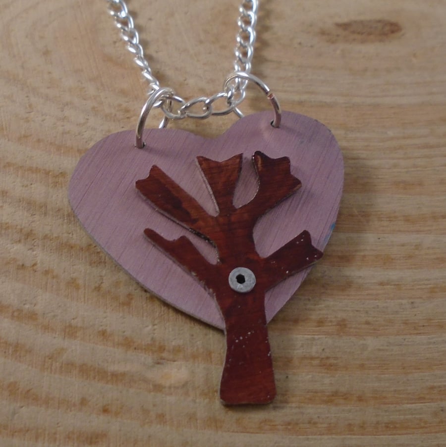 Anodised Aluminium Heart Love Tree Necklace AAN111805