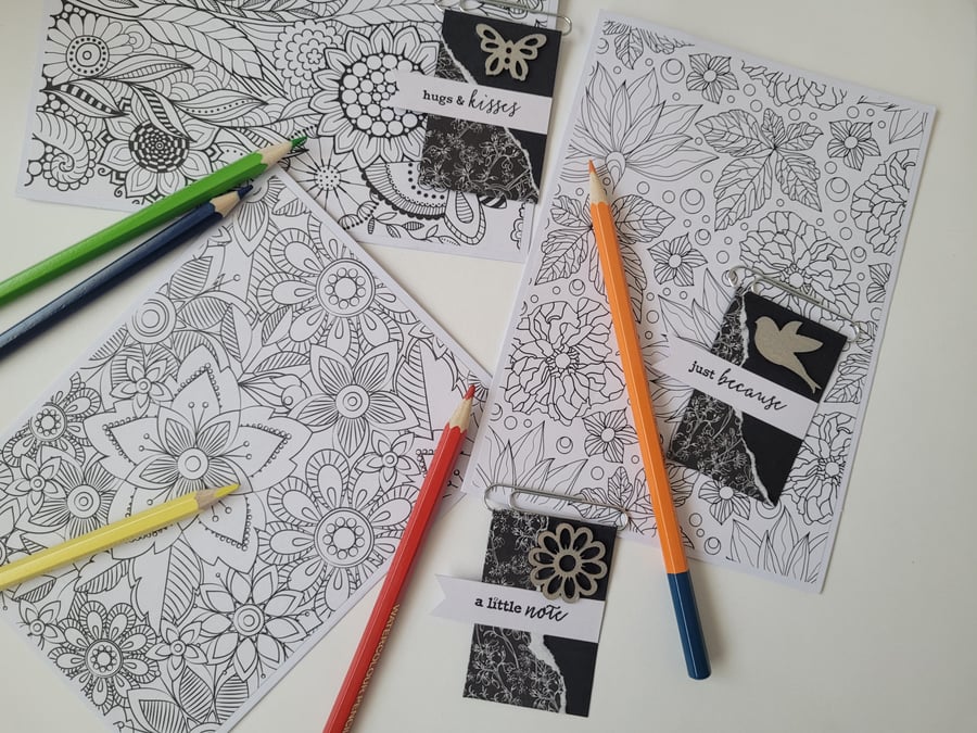 3x blank colouring cards, mindfulness colouring card set, any occasion cards