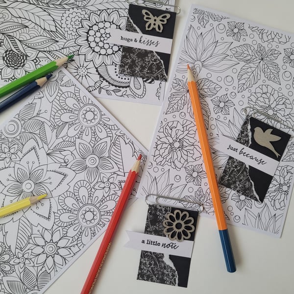 3x blank colouring cards, mindfulness colouring card set, any occasion cards