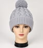 Ladies Chunky Hand-knitted Bobble Hat, Soft Grey Cable Design  - Image 2