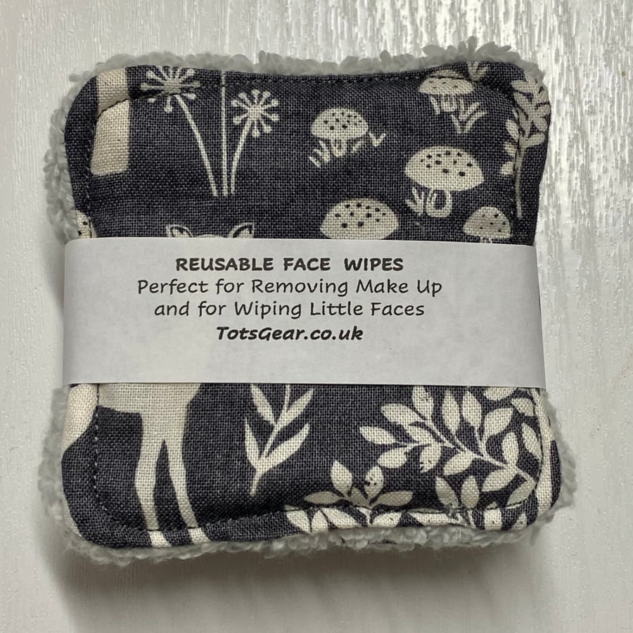 Reusable Face Wipes - Grey forest scene 
