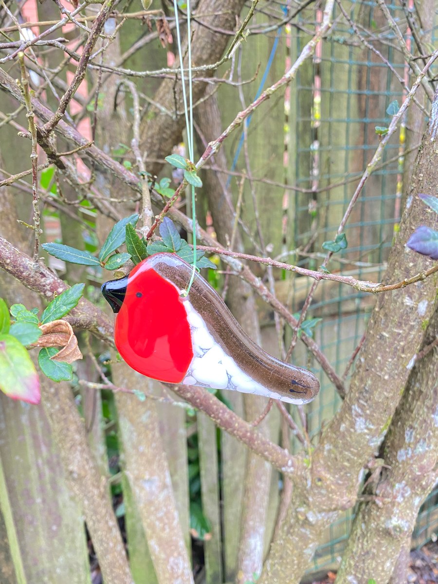 Fused glass robin- garden or home 